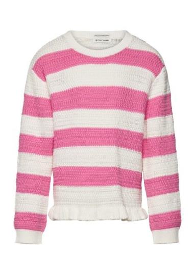 Knitted Striped Pullover Tops Knitwear Pullovers Pink Tom Tailor