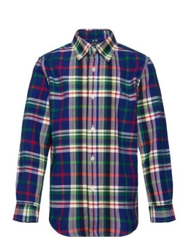 Plaid Cotton Oxford Shirt Tops Shirts Long-sleeved Shirts Blue Ralph L...