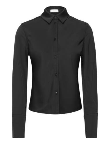 2Nd Maria - Heavy Satin Tops Shirts Long-sleeved Black 2NDDAY