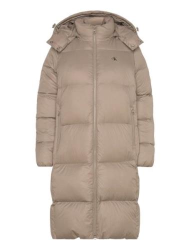 Down Long Puffer Topattu Pitkä Takki Beige Calvin Klein Jeans