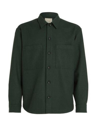 Wool Blend Overshirt Tops Overshirts Green Calvin Klein