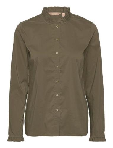 Cuantoinett Button Shirt Tops Shirts Long-sleeved Khaki Green Culture