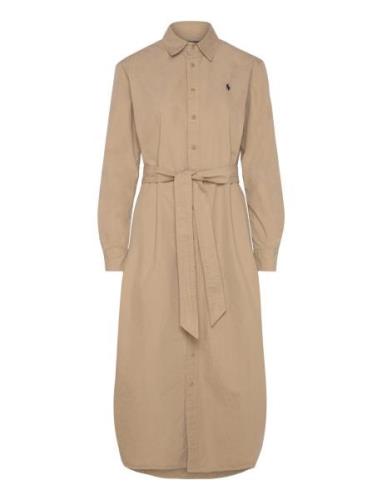 Belted Cotton Midi Shirtdress Polvipituinen Mekko Beige Polo Ralph Lau...