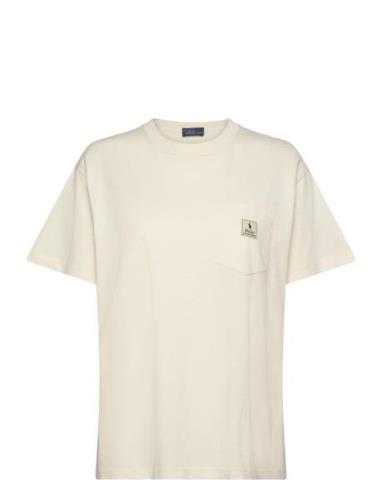 Logo Cotton Jersey Pocket Tee Tops T-shirts & Tops Short-sleeved Cream...