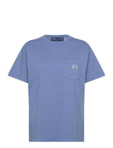 Logo Cotton Jersey Pocket Tee Tops T-shirts & Tops Short-sleeved Blue ...