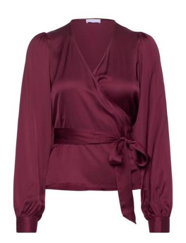 2Nd Harlow - Fluid Satin Tops Blouses Long-sleeved Burgundy 2NDDAY