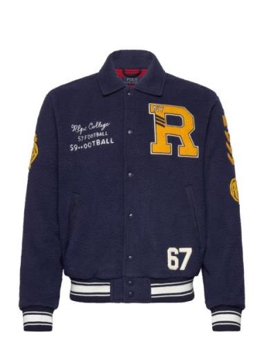 Pile Fleece Letterman Jacket Bombertakki Takki Blue Polo Ralph Lauren