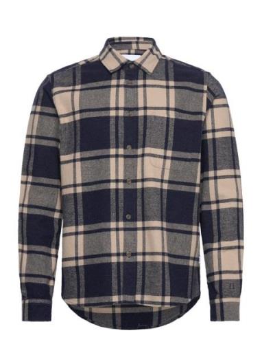 Jeremy Flannel Shirt Tops Shirts Casual Navy Les Deux