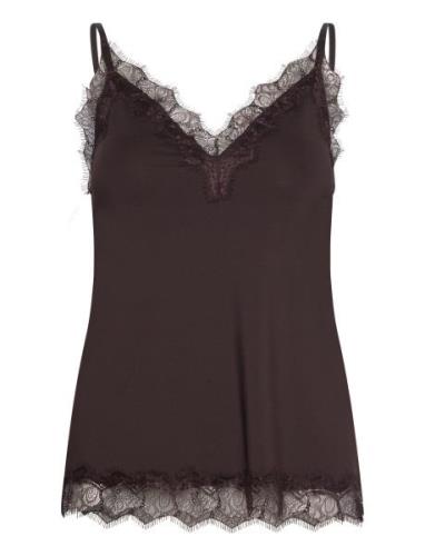 Rwbillie Lace Strap Top Tops T-shirts & Tops Sleeveless Brown Rosemund...