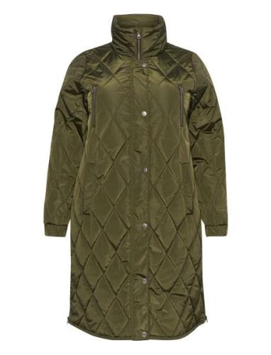 Kclinda Quit Jacket Topattu Pitkä Takki Khaki Green Kaffe Curve