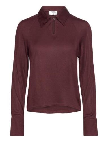 Glossy Jersey Shirt Tops Blouses Long-sleeved Burgundy Filippa K