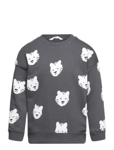 Tiger-Print Sweatshirt Tops Sweat-shirts & Hoodies Sweat-shirts Grey M...