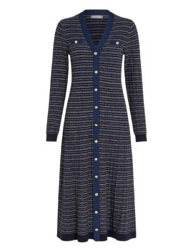 Textured V-Neck Swt Maxi Dress Polvipituinen Mekko Navy Tommy Hilfiger