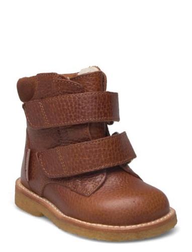 Boots - Flat - With Velcro Talvikengät Tarroilla Brown ANGULUS