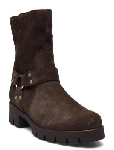 Biker Boot Shoes Boots Ankle Boots Ankle Boots Flat Heel Brown Gabor