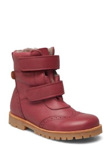 Rub Sole™ Broque Velcro Boot Tex Talvikengät Tarroilla Red Pom Pom