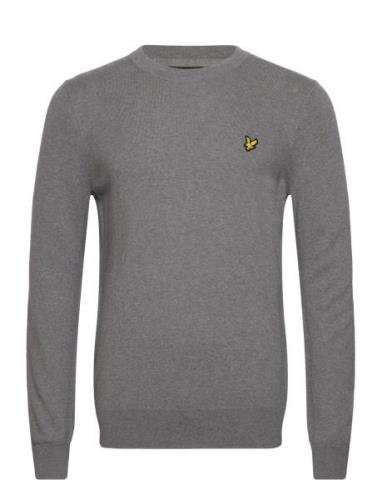 Cotton Merino Crew Neck Jumper Tops Knitwear Round Necks Grey Lyle & S...