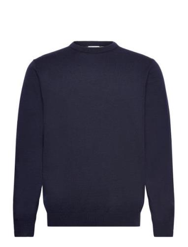 100 % Merino Crew Neck Knit Tops Knitwear Round Necks Navy Lindbergh