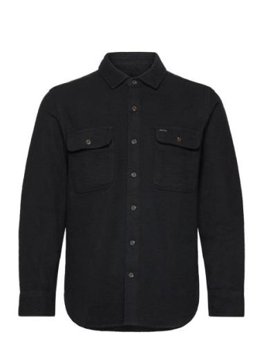 Bowery Textured Twill Overshir Tops Overshirts Black Brixton