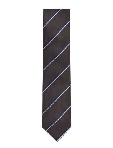 Polyester Tie With Stripe 7 Cm Solmio Kravatti Brown Lindbergh Black