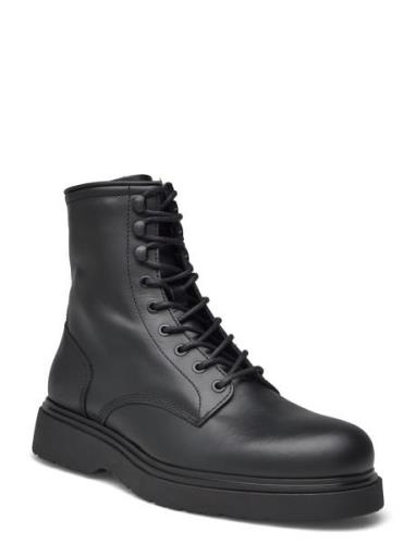 Lace Up Boot W/ Zip Lth Nyörisaappaat Black Calvin Klein