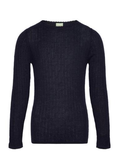 Pointelle Tee Tops Knitwear Pullovers Navy FUB