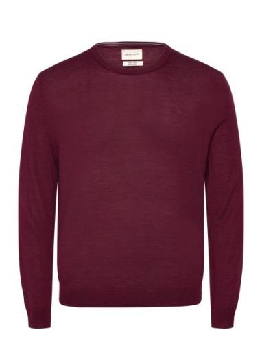 Extrafine Merino Wool C-Neck Tops Knitwear Round Necks Burgundy GANT