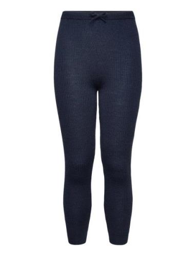 Merino Classic Rib Leggings W. Drawstrings Bottoms Leggings Navy Copen...