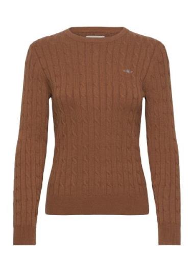 Stretch Cotton Cable C-Neck Tops Knitwear Jumpers Brown GANT