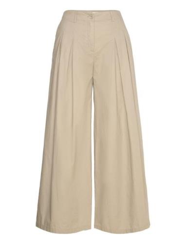 Cotton Pleated Trousers Bottoms Trousers Wide Leg Beige Mango