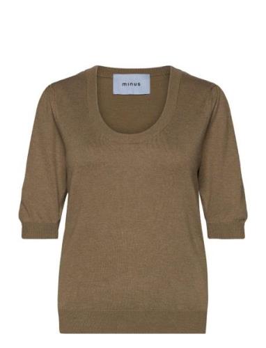 Mspam Scoop Neck Knit T-Shirt Tops Knitwear Jumpers Khaki Green Minus