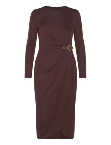 Buckle-Trim Stretch Jersey Dress Polvipituinen Mekko Brown Lauren Ralp...