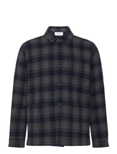 Jason Check Wool Overshirt 2.0 Tops Overshirts Navy Les Deux