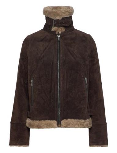 Ciara Suede Shearling Jacket Nahkatakki Brown Jofama