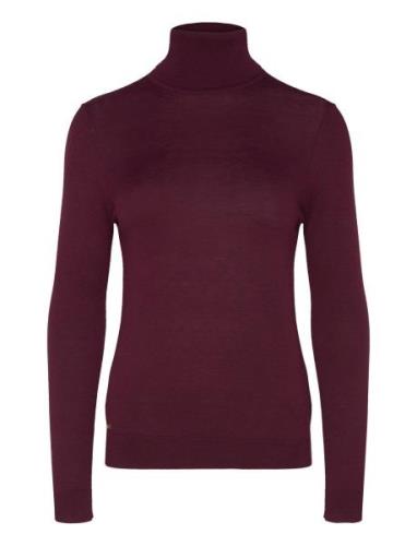 Silk-Blend Turtleneck Sweater Tops Knitwear Turtleneck Burgundy Lauren...