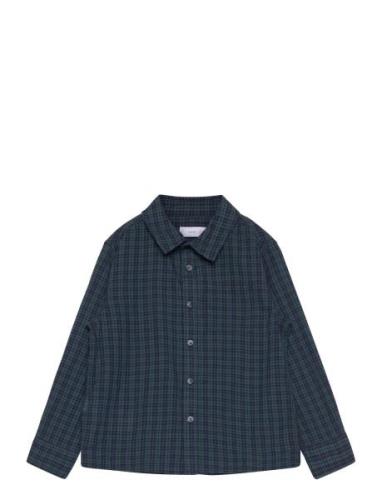 Check Cotton Shirt Tops Shirts Long-sleeved Shirts Navy Mango