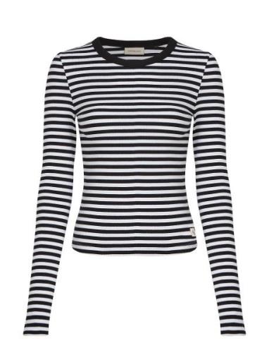 Woven Label Rib Long Sleeve Tops T-shirts & Tops Long-sleeved Black Ca...