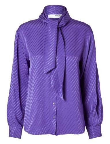 Slfcassia Ls Scarf Shirt B Tops Blouses Long-sleeved Purple Selected F...