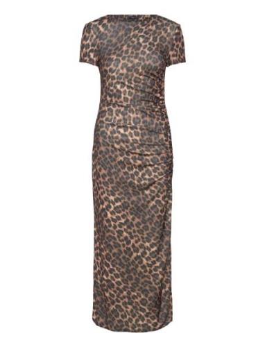 Leopard-Print Dress With Ruffled Details Maksimekko Juhlamekko Brown M...