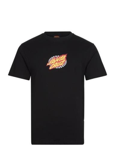 Oval Check Flame Front Tops T-shirts Short-sleeved Black Santa Cruz