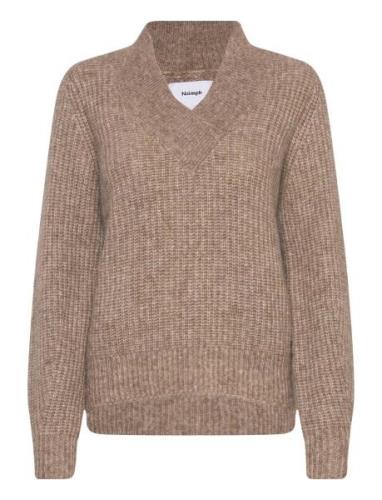 Nuzindi V-Neck Pullover Tops Knitwear Jumpers Brown Nümph