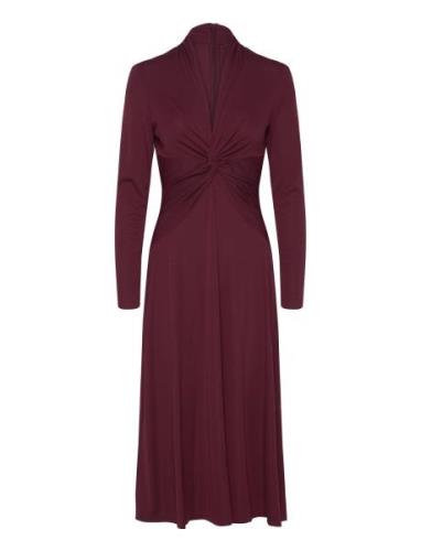 Twist-Front Stretch Jersey Dress Polvipituinen Mekko Burgundy Lauren R...