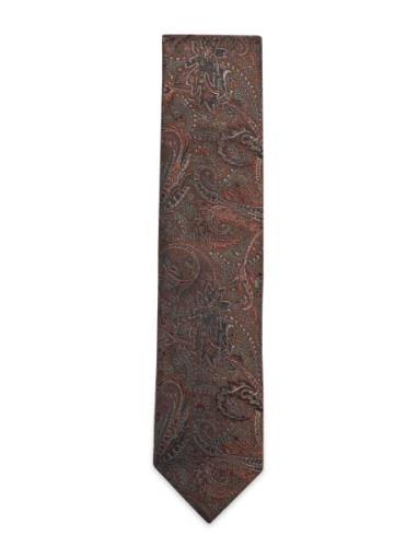 Paisley Pattern Tie 7 Cm Solmio Kravatti Brown Lindbergh Black