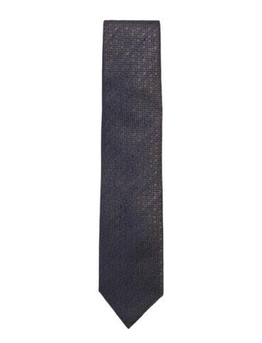 Structured Linen Blend Tie 7 Cm Solmio Kravatti Navy Lindbergh Black