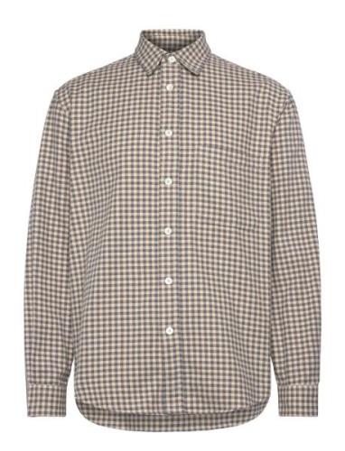 Relaxed Long Sleeved Shirt - Grey/Beige Check Tops Shirts Casual Beige...