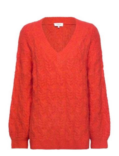 Cable Knit V-Neck Tops Knitwear Jumpers Red Rosemunde