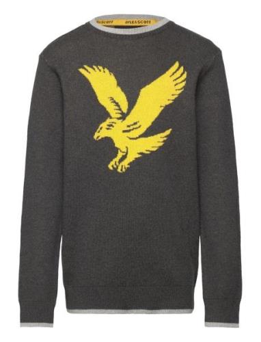 Eagle Intarsia Jumper Tops Knitwear Pullovers Grey Lyle & Scott