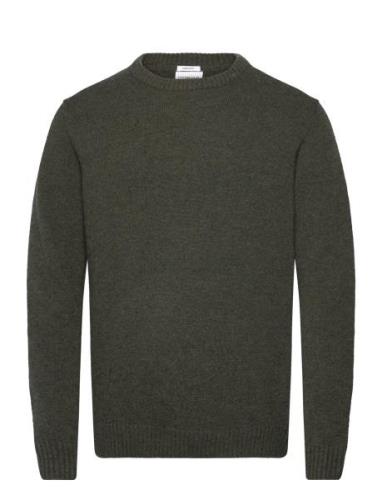 Lambswool O-Neck Knit Tops Knitwear Round Necks Khaki Green Lindbergh