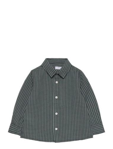 Gingham Check Shirt Tops Shirts Long-sleeved Shirts Green Mango