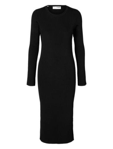 Slfcaro Ls Rib Knit Long Dress Polvipituinen Mekko Black Selected Femm...